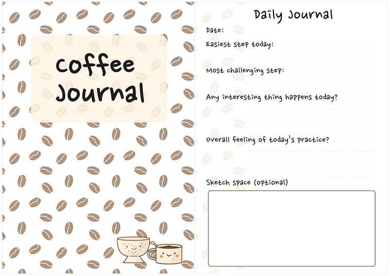 Daily Journal spread with prompts for the easiest step today, most challenging step, an interesting thing that happened, overall feeling and optional sketch space